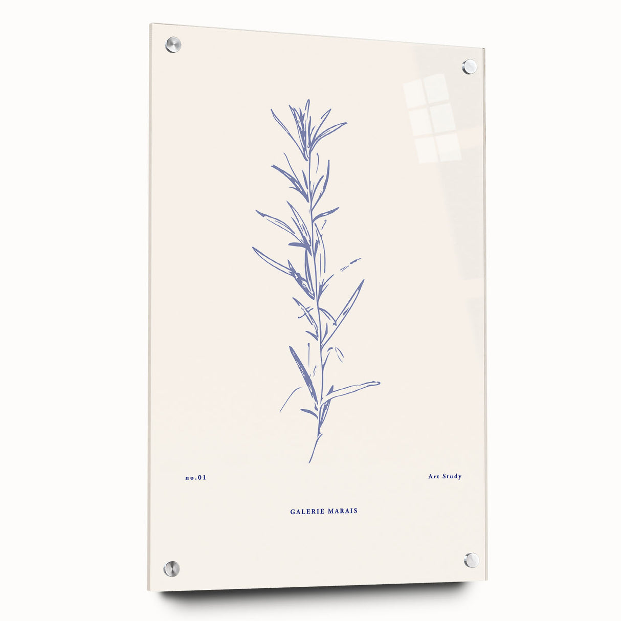 Acrylic glass wall art collection showcasing an abstract minimalist design with vibrant colors and unique patterns, mounted with decorative pins.