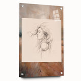 Abstract minimalist wall art collection displayed in acrylic glass, showcasing a side view with decorative pins highlighting its sleek design.