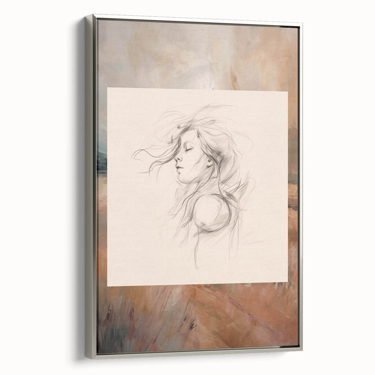 Framed minimalist abstract wall art showcasing a silver-toned design, emphasizing sleek lines and modern aesthetics, perfect for contemporary decor.