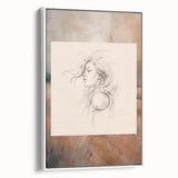 Framed abstract minimalist wall art showcasing a sleek design in neutral tones, displayed from a side view against a white background.