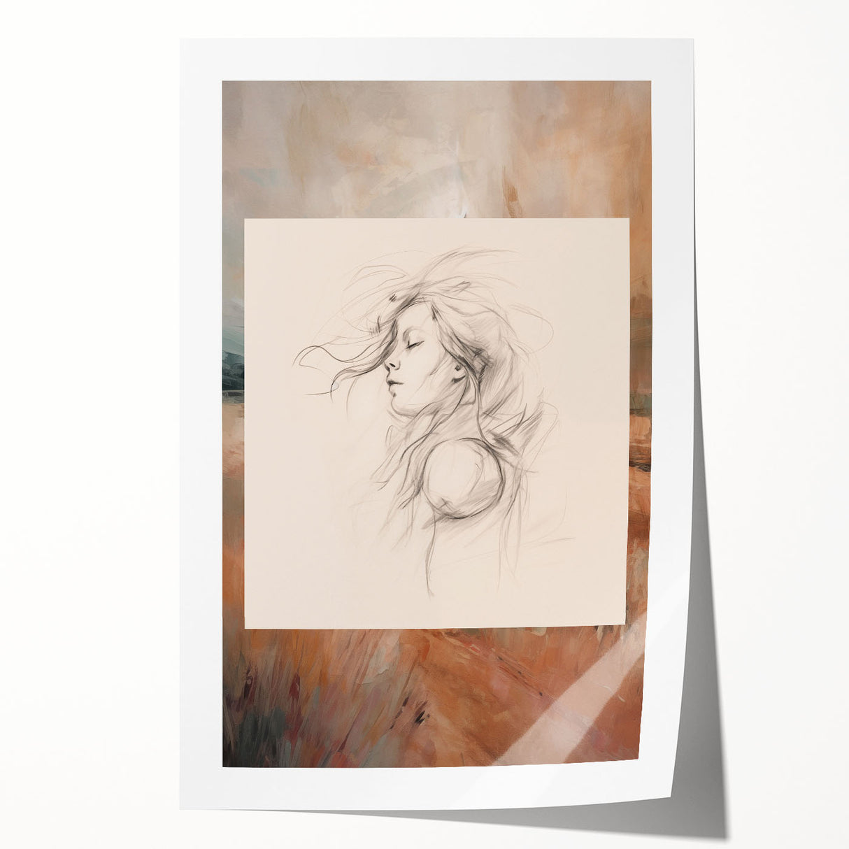 Abstract minimalist wall art print showcasing soft pastel colors and geometric shapes, rolled and packaged securely in a sturdy cardboard tube for easy framing.