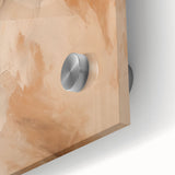 Close-up of an abstract minimalist wall art piece featuring soft pastel colors and geometric shapes, perfect for modern home decor.