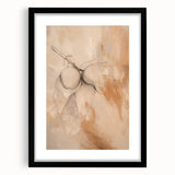 Framed abstract minimalist wall art design in a sleek black frame, showcasing subtle geometric patterns on a warm beige background, perfect for modern decor.