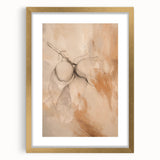 Framed abstract minimalist wall art featuring a gold mat and sleek black frame, showcasing elegant geometric shapes and soft colors, perfect for modern decor.