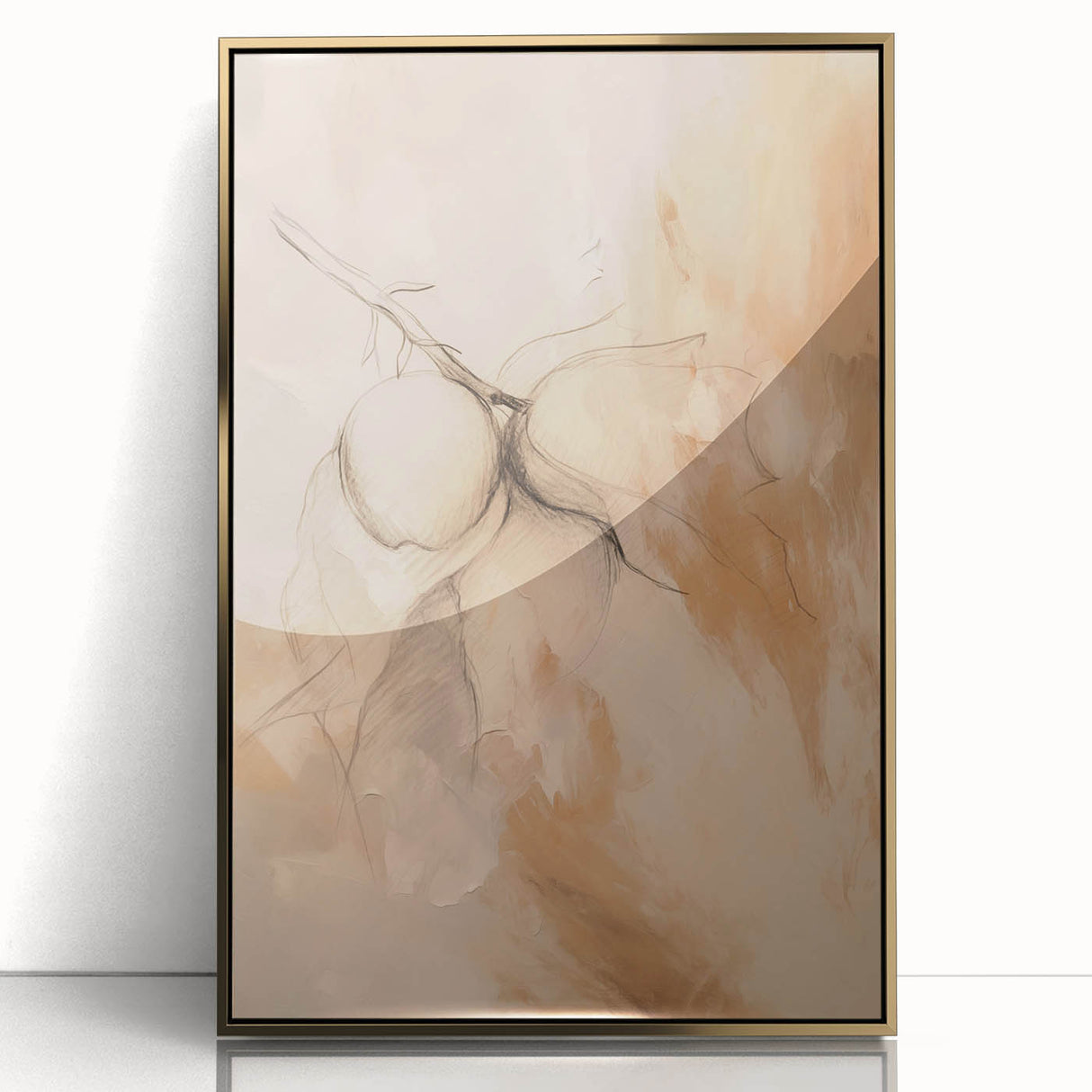 Framed abstract minimalist wall art collection showcasing gold accents and a sleek acrylic front, perfect for modern home decor.