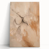 Abstract minimalist wall art collection featuring soft pastel colors on stretched canvas, elegantly leaning against a neutral wall for modern decor.