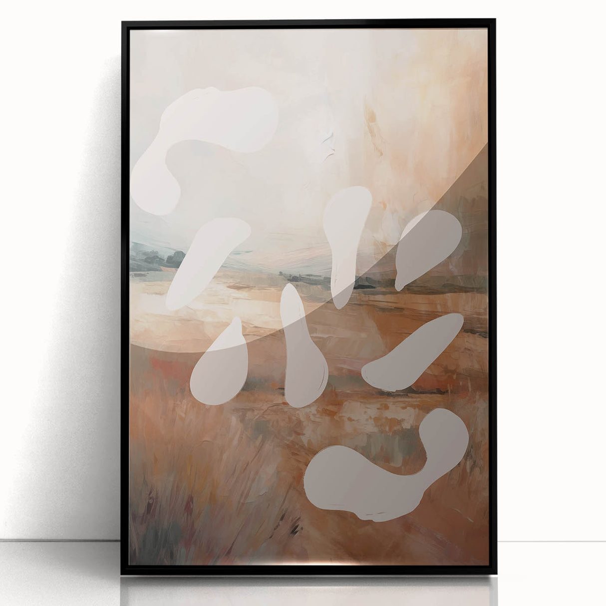 Framed abstract minimalist wall art featuring a sleek black design, elegantly displayed with acrylic glass for a modern aesthetic in home decor.