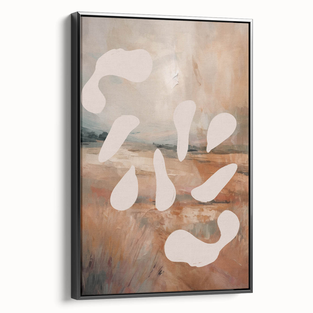 Framed abstract minimalist wall art in black, showcasing geometric shapes and lines, perfect for modern home decor.