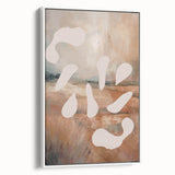 Framed abstract minimalist wall art featuring a sleek white design, showcasing a side view of the canvas in an elegant setting.