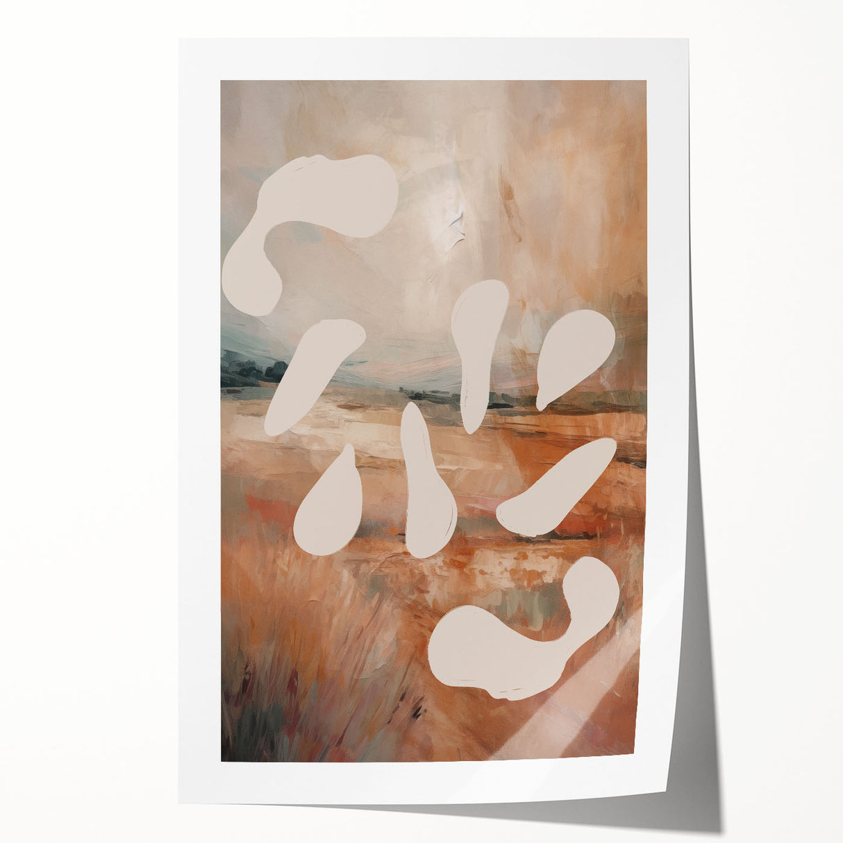 Abstract minimalist wall art print showcasing soft pastel colors and geometric shapes, ideal for modern decor and stylish interiors.