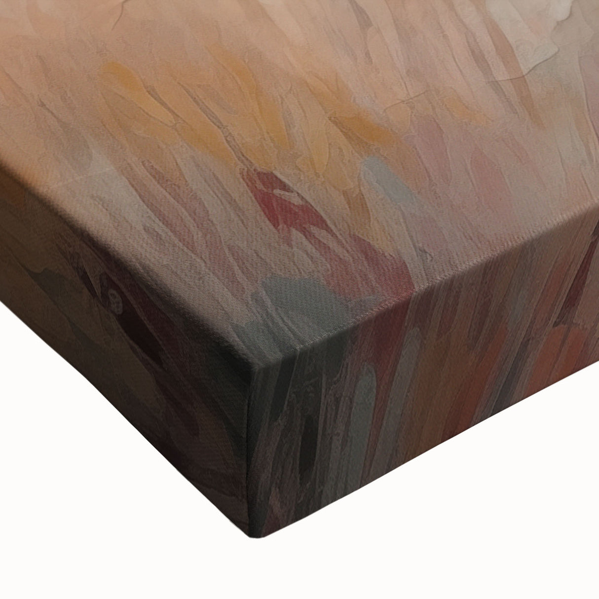 Close-up of abstract minimalist wall art on stretched canvas, showcasing soft pastel colors and fluid shapes, perfect for modern decor.