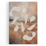 Abstract minimalist wall art collection on stretched canvas, showcasing soft pastel colors and geometric shapes, perfect for modern decor.