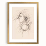 Abstract minimalist wall art design in a gold frame with a mat, showcasing geometric shapes and soft color tones for modern decor.