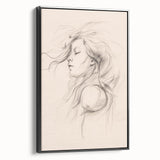 Framed wall art featuring an abstract minimalist design in soft black tones, showcasing a sleek side view, perfect for modern decor.