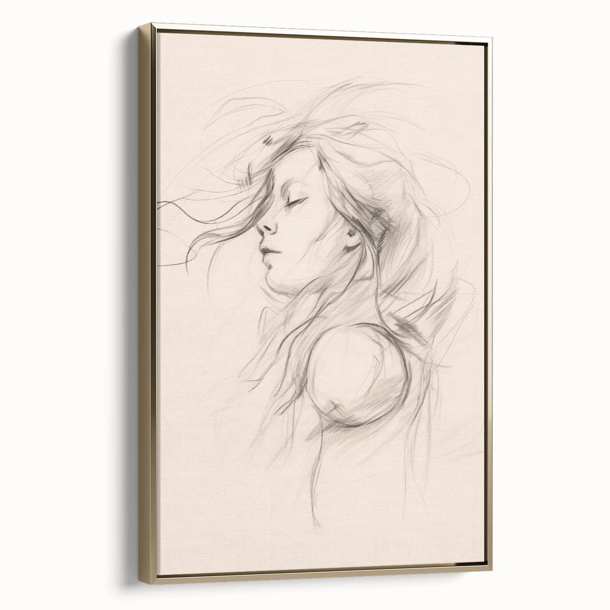 Framed abstract minimalist wall art in gold tones, showcasing a sleek design with a modern aesthetic, perfect for contemporary decor.