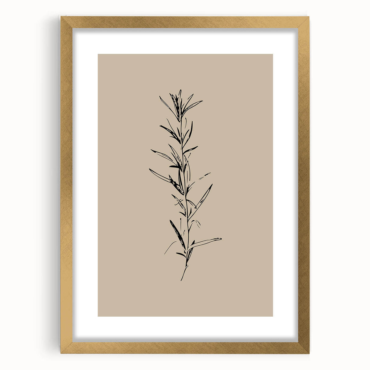 Framed abstract minimalist wall art collection in gold, showcasing simple geometric shapes and elegant matting, perfect for modern decor.