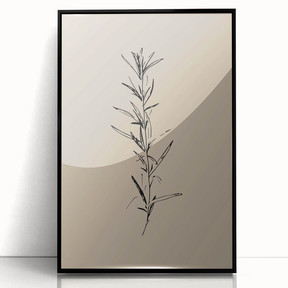 Framed abstract minimalist wall art design featuring a sleek black frame with an acrylic front, showcasing a modern geometric pattern in soft hues.