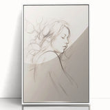 Framed minimalist wall art featuring an abstract design in soft pastel colors, displayed in a sleek white frame, ideal for modern decor.