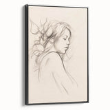 Framed minimalist abstract wall art featuring a sleek black design, showcasing smooth lines and a modern aesthetic, ideal for contemporary decor.