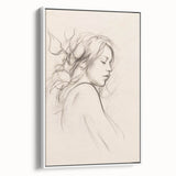 Framed minimalist wall art featuring an abstract design in soft neutral tones, showcased from a side view to highlight depth and texture.