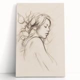 Abstract minimalist wall art collection featuring a stretched canvas design with soft pastel colors and geometric shapes, leaning against a wall.