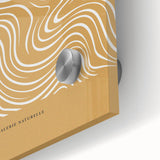 Close-up of an abstract minimalist wall art piece featuring vibrant colors and geometric shapes, showcased in an acrylic glass frame for a modern decor accent.