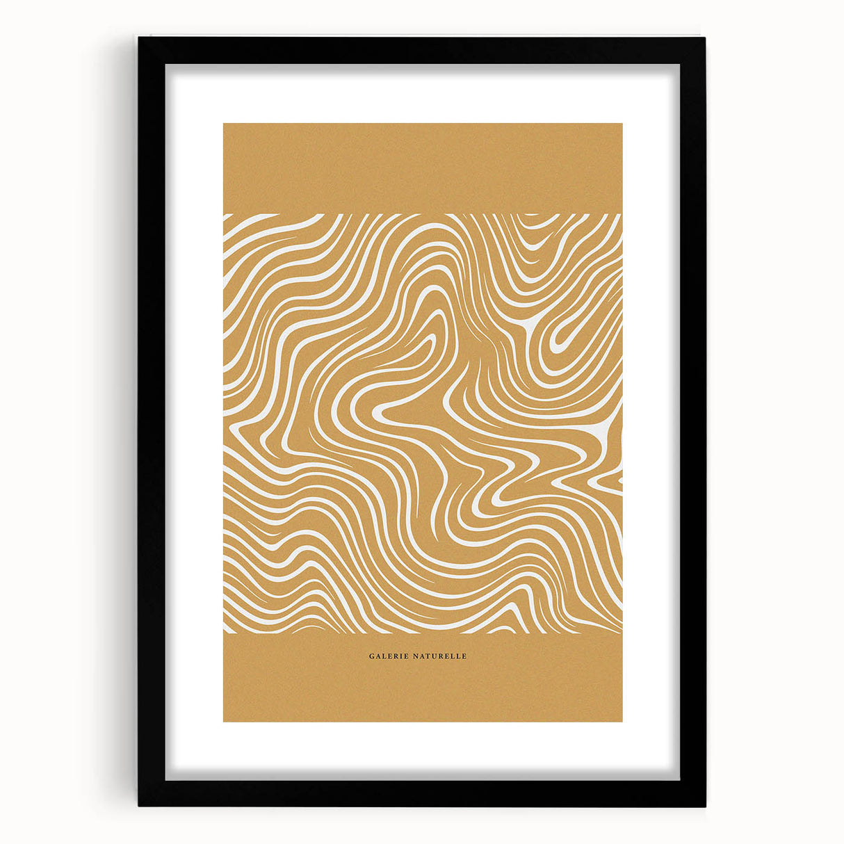 Abstract minimalist wall art featuring a black frame with a white mat, showcasing geometric shapes in soft beige and gray tones, ideal for modern decor.