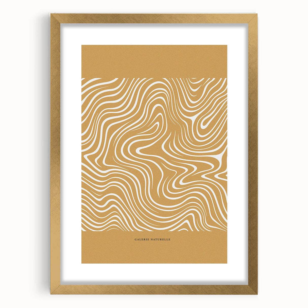 Abstract minimalist wall art collection featuring a gold frame with a mat, showcasing geometric shapes and muted colors, perfect for modern decor.