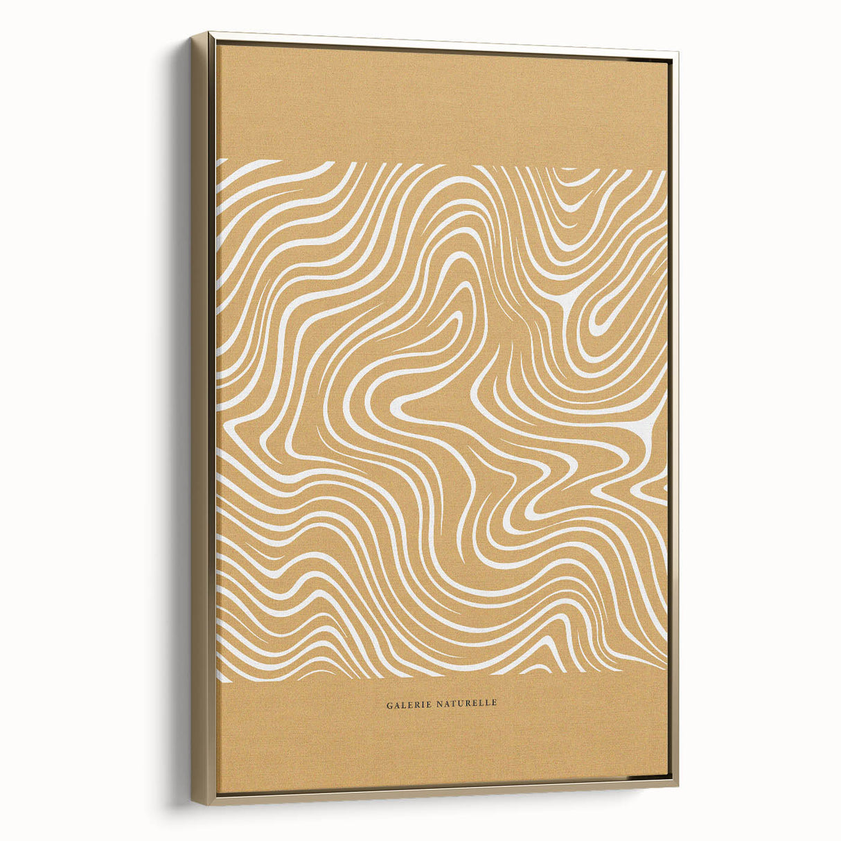 Framed abstract minimalist wall art featuring a sleek gold design, showcasing side view details and a stylish modern aesthetic, perfect for contemporary decor.