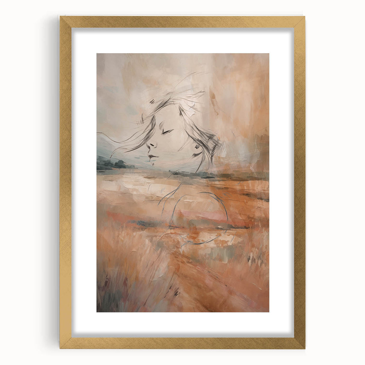 Abstract minimalist wall art collection featuring a framed piece with a gold border, emphasizing a sleek, modern design that enhances contemporary decor.