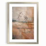 Framed abstract minimalist wall art collection featuring a sleek silver frame and mat, showcasing subtle geometric patterns and soft colors.