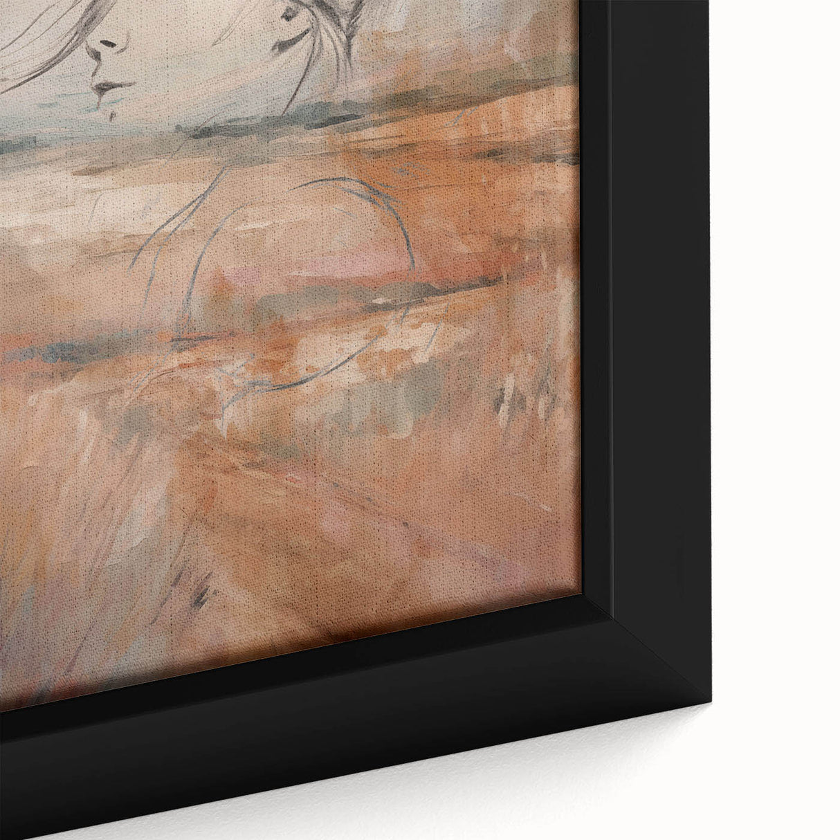 Abstract minimalist wall art design featuring soft pastel colors and geometric shapes, framed elegantly for modern home decor.