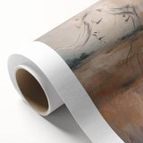 Rolled canvas showcasing an abstract minimalist design with soft pastel colors and geometric shapes, ideal for modern home decor.