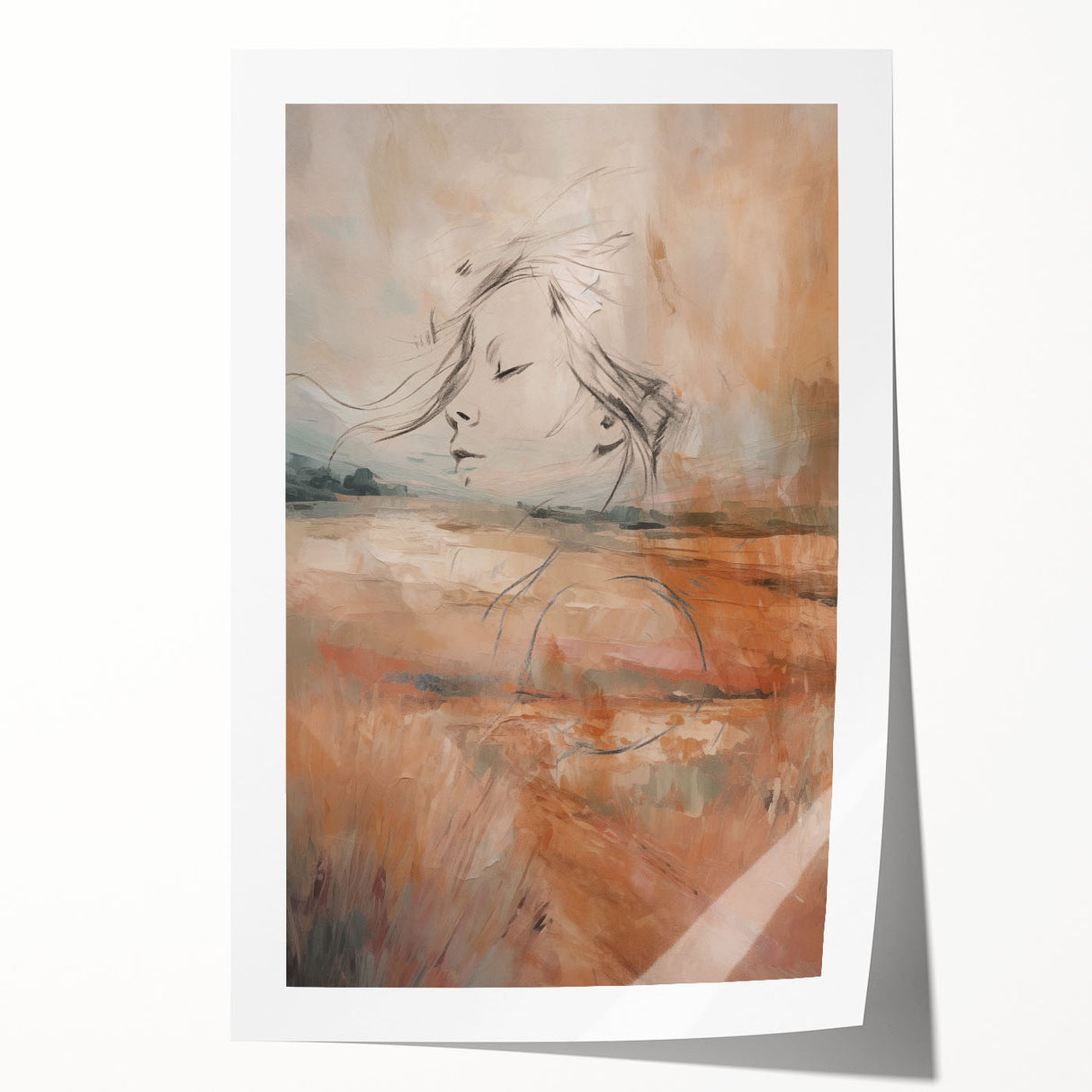Abstract minimalist wall art print showcasing soft pastel colors and geometric shapes, rolled for easy framing and display in modern interiors.