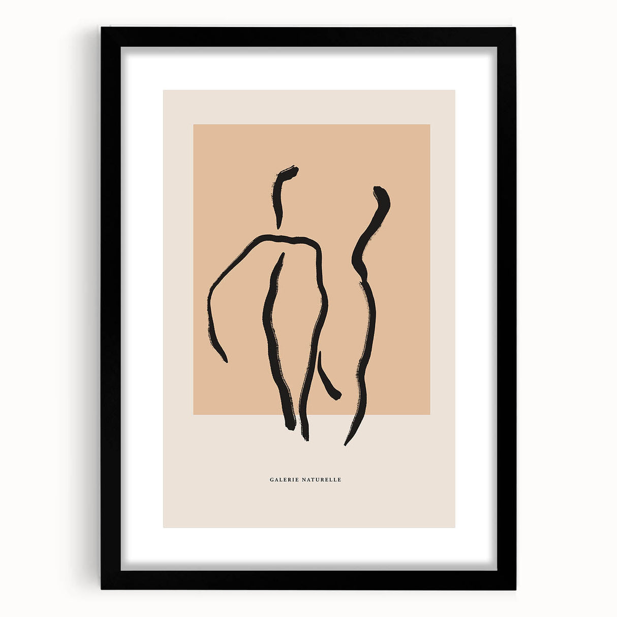 Framed abstract minimalist wall art featuring a black design on a white mat, showcasing a sleek modern aesthetic suitable for contemporary decor.