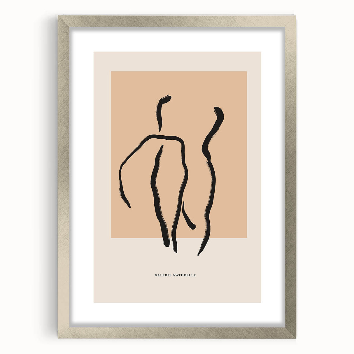 Framed abstract minimalist wall art design showcasing a sleek silver frame with a mat, perfect for modern decor in any setting.