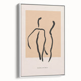 Framed minimalist wall art featuring an abstract design in muted tones, displayed against a white backdrop, showcasing modern decor elegance.