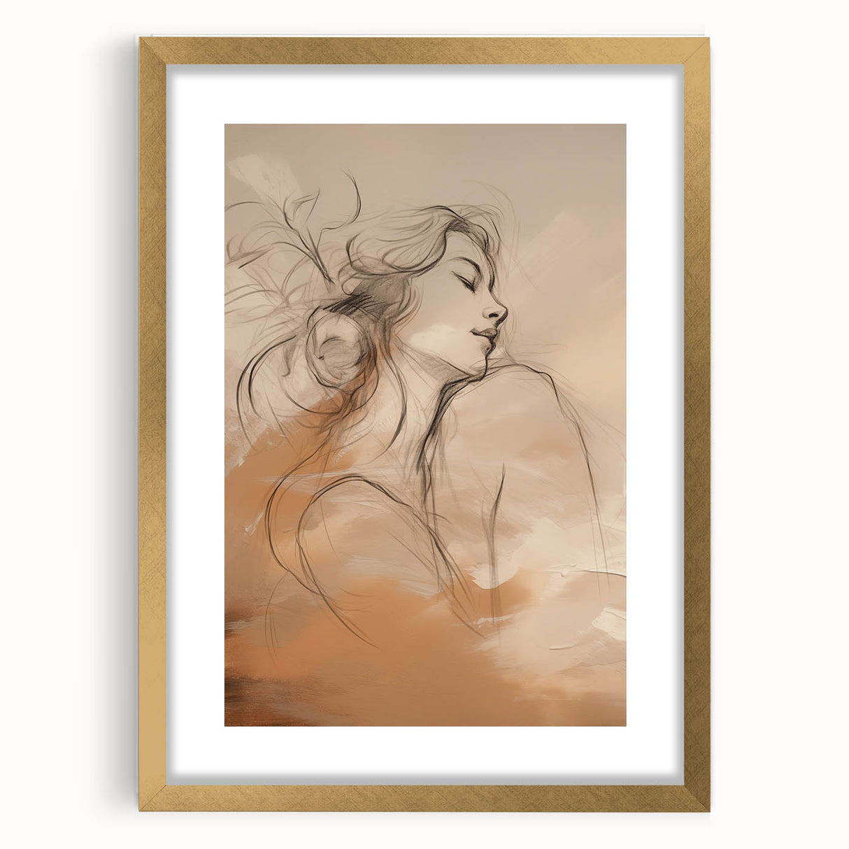 Abstract minimalist wall art design featuring a sleek gold frame and mat, showcasing geometric patterns. Ideal for modern decor, enhancing any interior space.