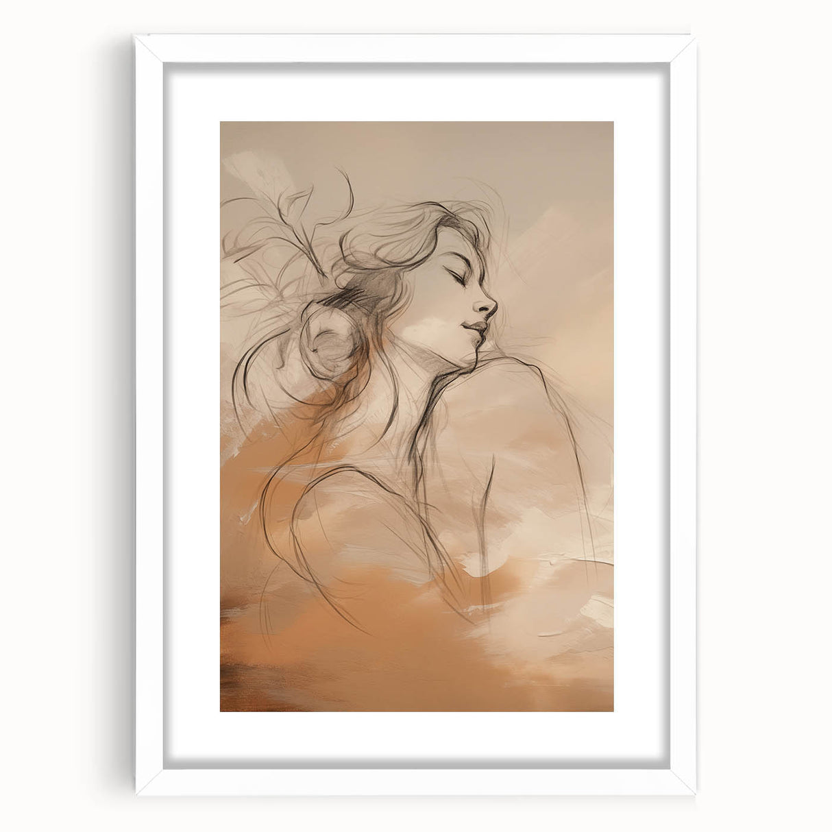 Abstract minimalist wall art featuring a framed design with a white mat, showcasing a modern and elegant aesthetic suitable for home decor. The artwork combines geometric shapes in soothing colors, perfect for enhancing contemporary living spaces.