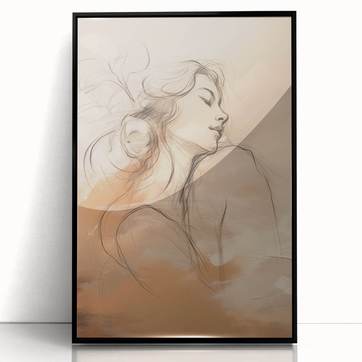 Framed minimalist wall art featuring abstract geometric design in black and white, perfect for modern home decor, displayed against a neutral background.