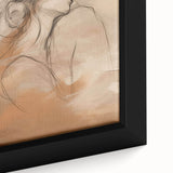 Close-up of a framed canvas showcasing an abstract minimalist design with soft pastel colors, emphasizing elegant lines and geometric shapes, ideal for modern home decor.