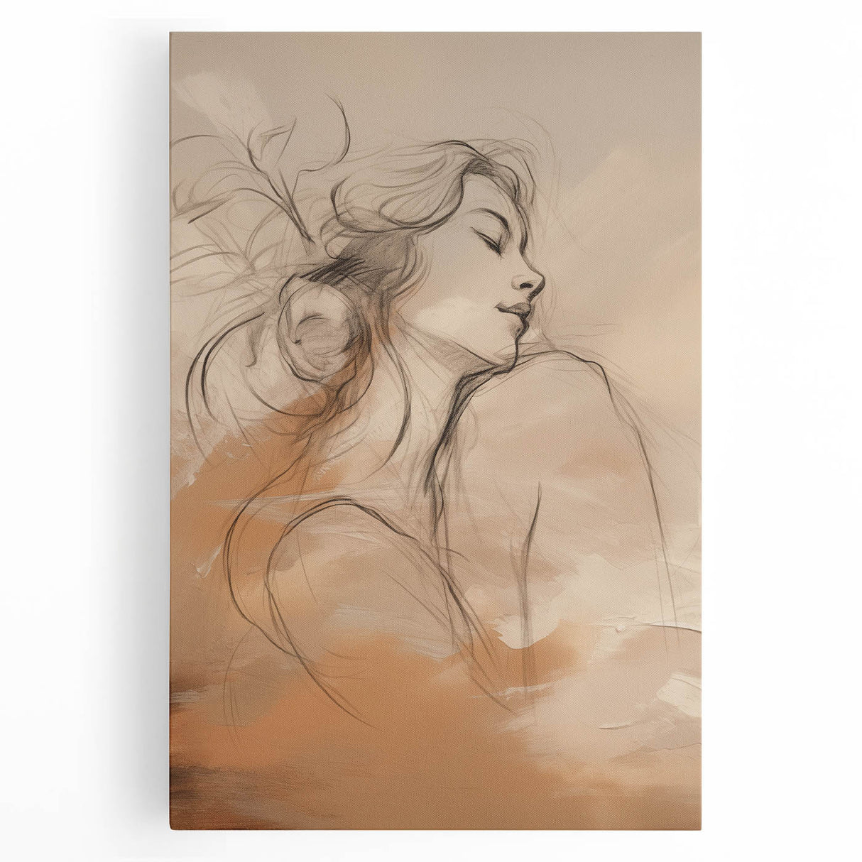 Abstract minimalist wall art design displayed on stretched canvas, featuring soft geometric shapes in muted tones, perfect for modern home decor.