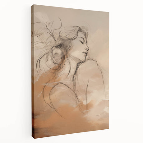 Stretched canvas wall art showcasing an abstract minimalist design with soft hues of blue and beige, perfect for modern home decor. Side view highlights the canvas depth and texture, ideal for enhancing living spaces.