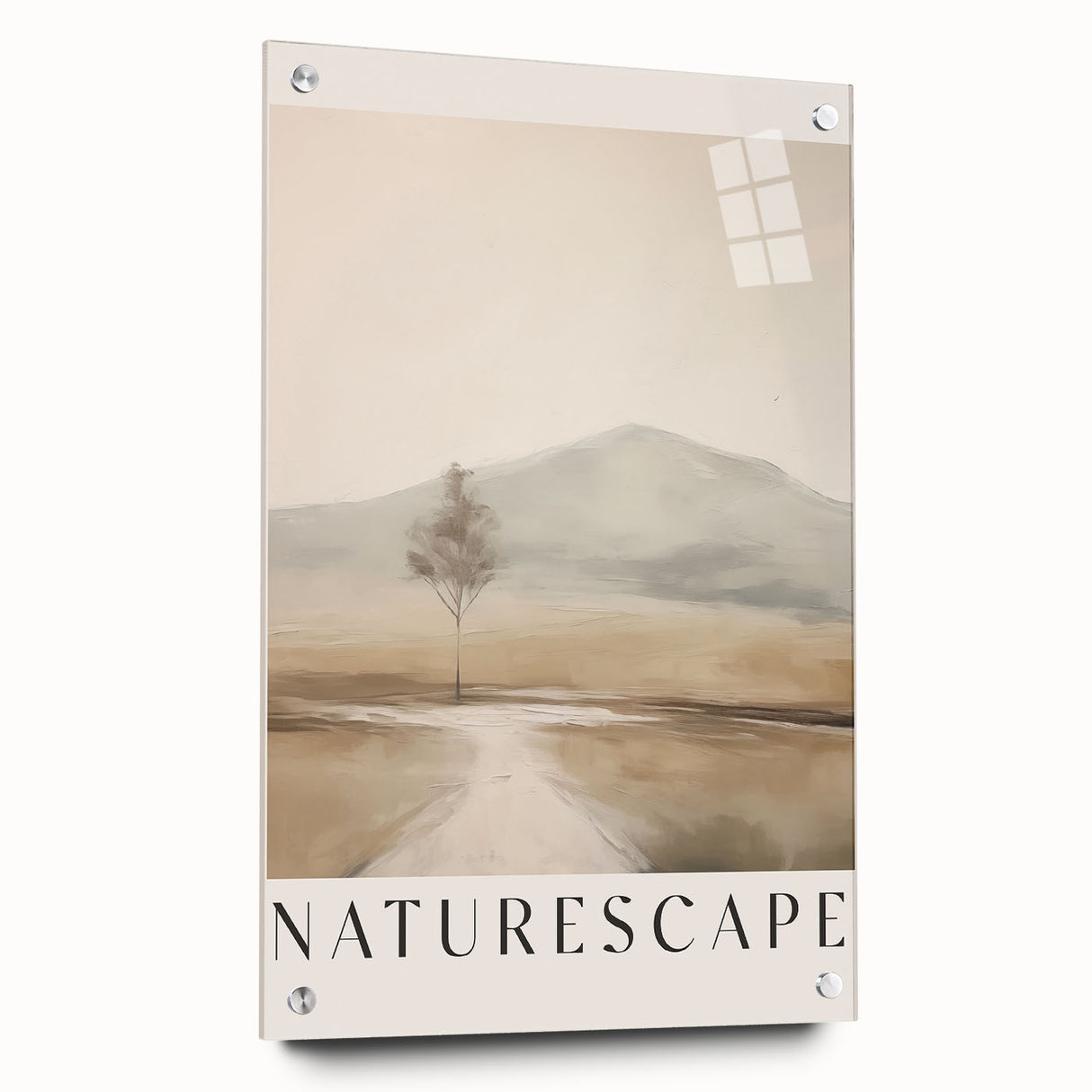 Abstract minimalist wall art collection featuring acrylic glass in a side view, showcasing vibrant colors and unique design elements, secured with decorative pins.