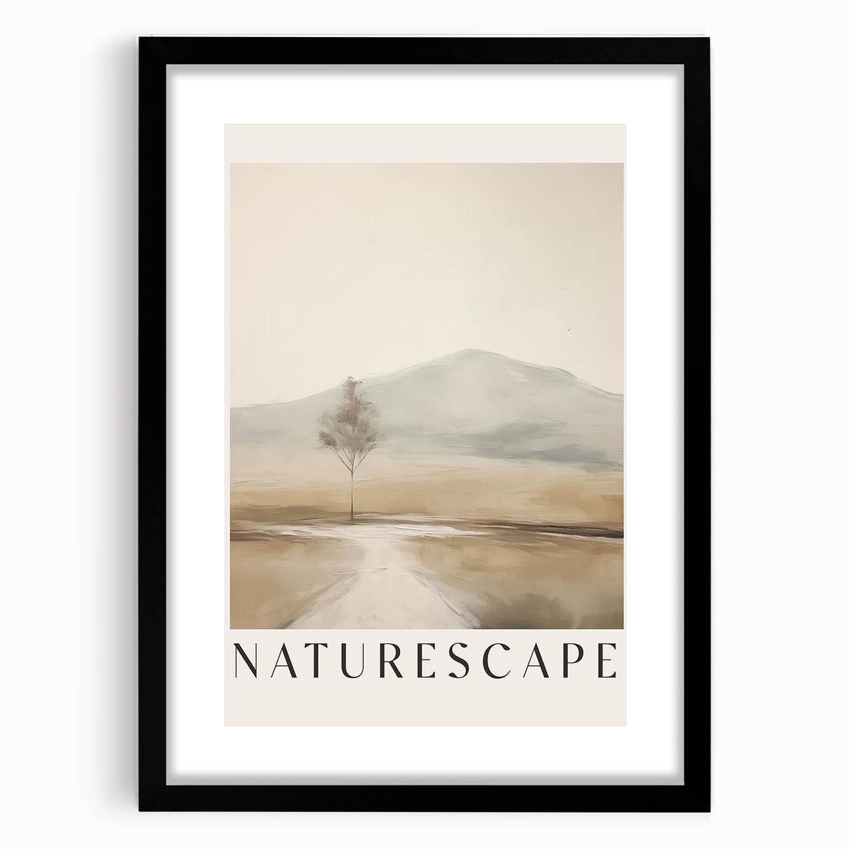 Abstract minimalist wall art framed in black with a white mat, showcasing soft, muted colors and geometric shapes, perfect for modern decor.