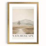 Abstract minimalist wall art framed in gold, showcasing a modern design with soft hues and geometric shapes, perfect for contemporary decor.