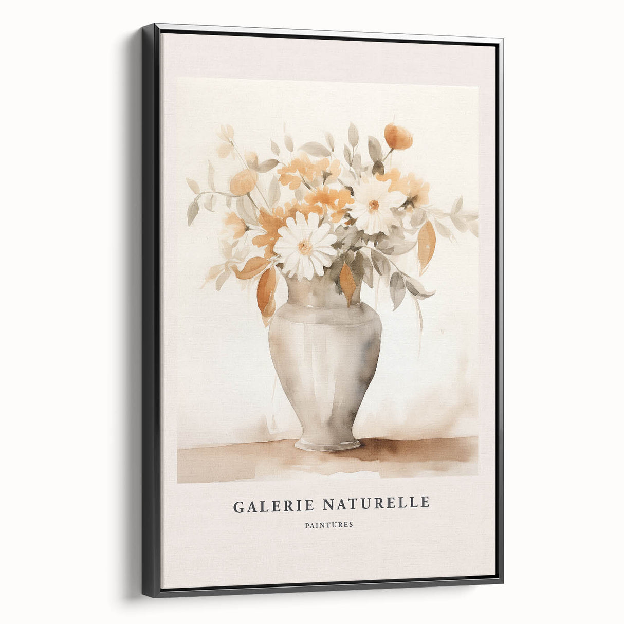 Framed abstract minimalist wall art in a sleek black finish, showcasing a modern design with soft curves and neutral colors, enhancing decor.