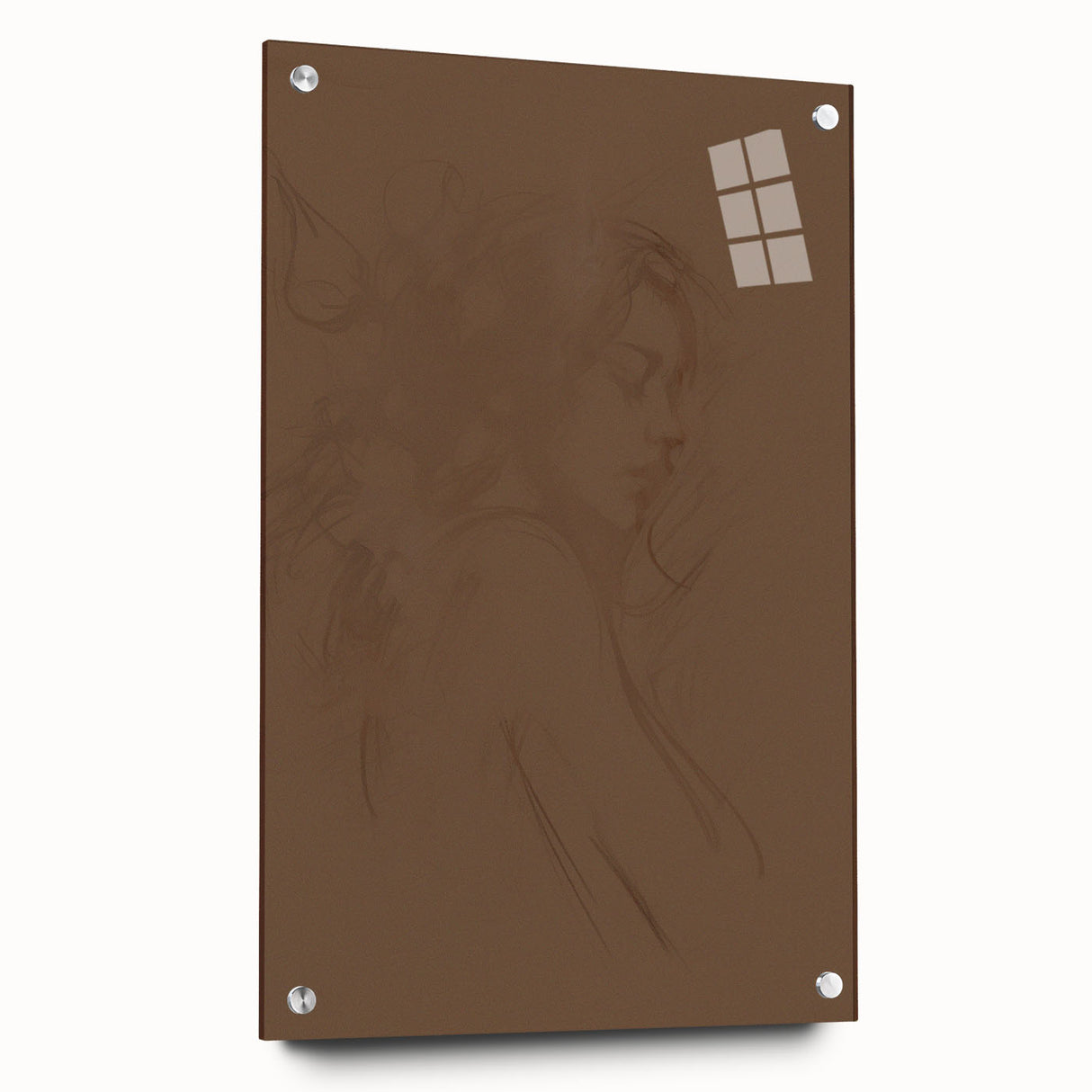 A side view of an abstract minimalist wall art collection displayed in acrylic glass, showcasing various colorful geometric designs and pinned for an elegant presentation.