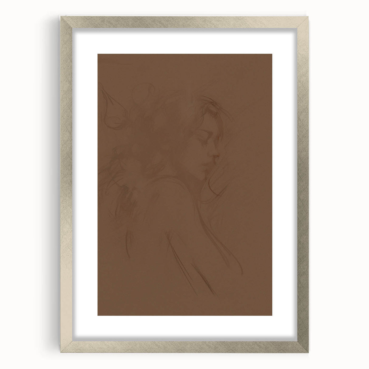 Abstract minimalist wall art collection in a sleek silver frame with a mat, showcasing a modern design suitable for contemporary home decor. The piece highlights clean lines and subtle color tones, making it a versatile addition to any room.