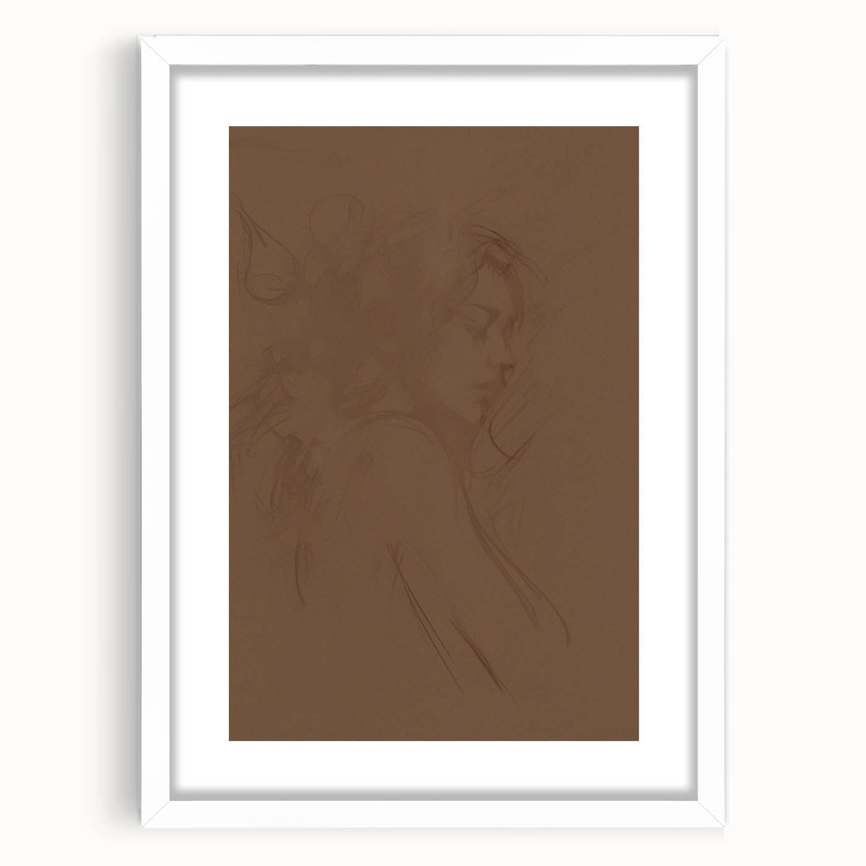 Abstract minimalist wall art collection framed in a sleek white mat, displayed from the front, highlighting clean lines and a modern aesthetic perfect for contemporary decor.